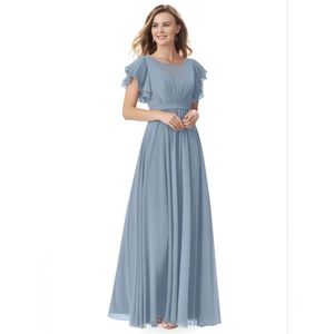 NEVER WORN AZAZIE DAPHNE A-Line Ruched Chiffon Floor-Length Dress Dusty Blue 4/6